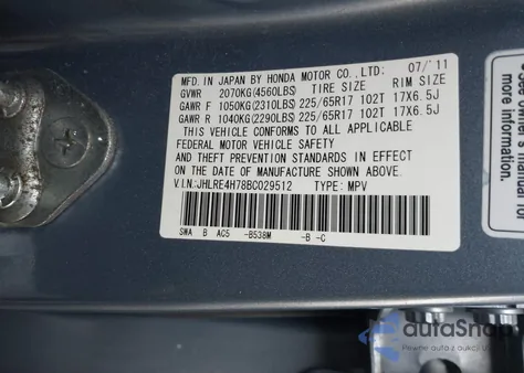 2011 Honda Cr-V Ex-L z USA, uszkodzony, nr VIN JHLRE4H78BC029512